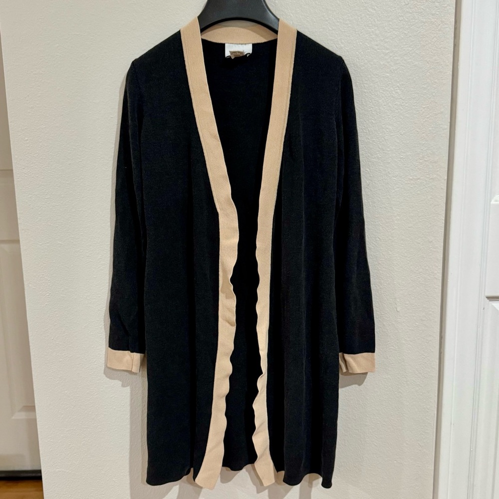 LOFT Black Cardigan Sweater with Beige Trim